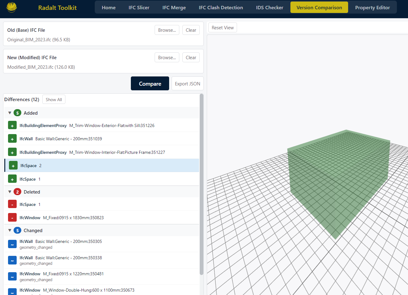 Version Comparison — Radalt Toolkit screenshot